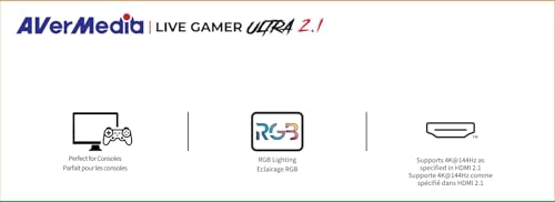 AVerMedia GC553G2 Live Gamer ULTRA 2.1 - 4K60 USB Capture Card with 4K144 & 1080p360 Passthrough, HDMI 2.1, VRR, Plug & Play, Low Latency Streaming for PS5, Xbox, Switch, OBS, Mac, Windows 11, PC