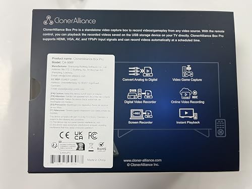 ClonerAlliance Box Pro, 1080p@60fps Video Recorder, DVR with HDMI Capture, Playback on TV. RCA/YPbPr/VGA to Digital Converter. No PC Required. Supports PVR/OTA.