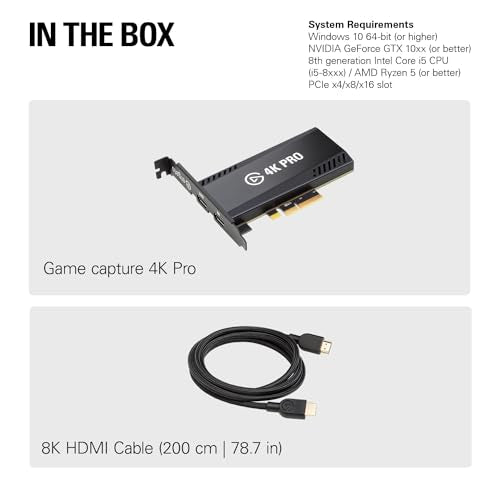 Elgato 4K Pro, Internal Capture Card: 8K60 Passthrough/4K60 HDR10 with Ultra-Low Latency on PS5|Pro, Xbox Series X|S, Nintendo Switch 2, for Streaming & Recording, Works with PC and Dual PC Setups