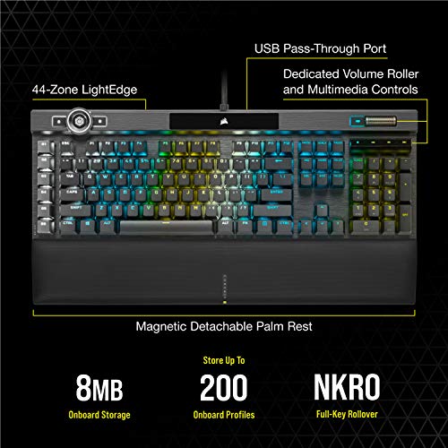 Corsair K100 RGB Optical-Mechanical Gaming Keyboard (CORSAIR OPX Keyswitches: Hyper-fast & Linear, Leatherette Palm Rest, PBT Double-Shot Keycaps, Elgato Stream Deck Integration) QWERTY, Black