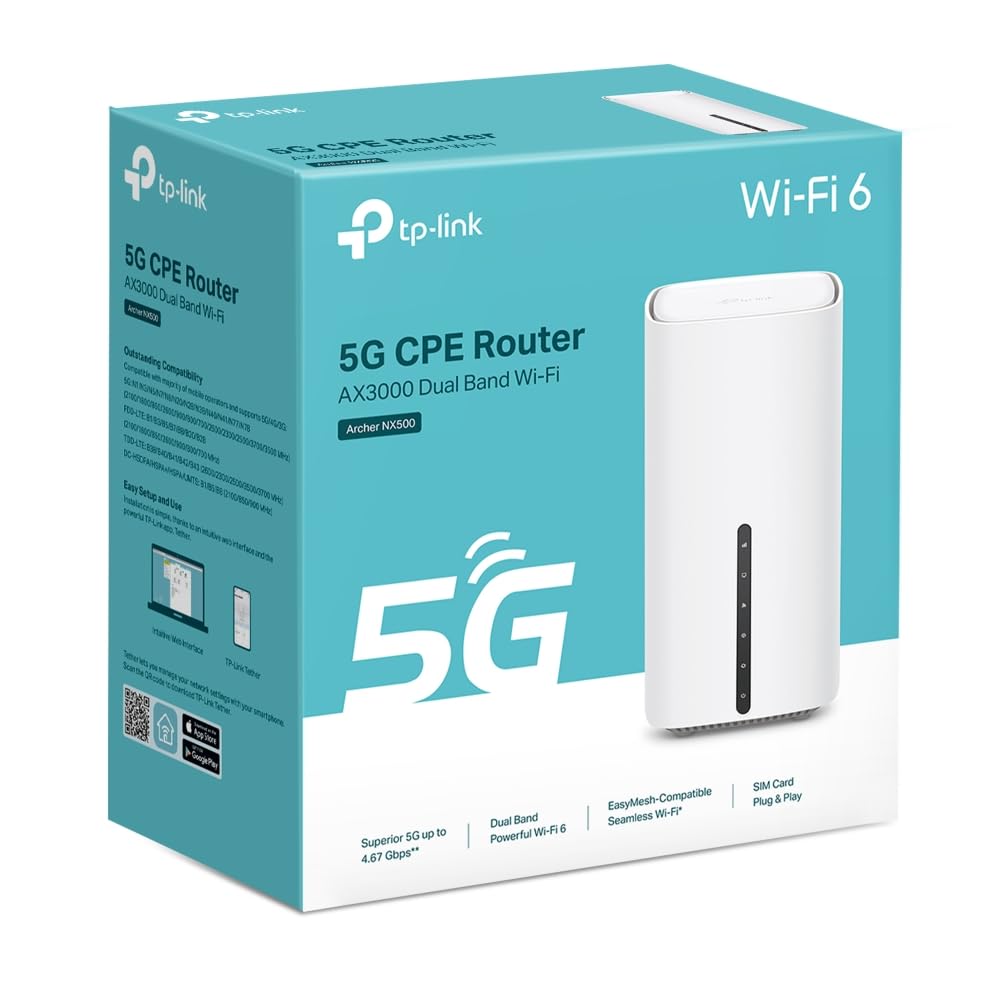 TP-Link Archer NX500 AX3000Mbps WiFi 6 5G Wireless Gigabit Router, Dual-Band WiFi Router With Sim Slot, Up To 4.67Gbps Download Speeds, Gigabit LAN/WAN Port, SIM Card Plug & Play, EasyMesh-Compatible