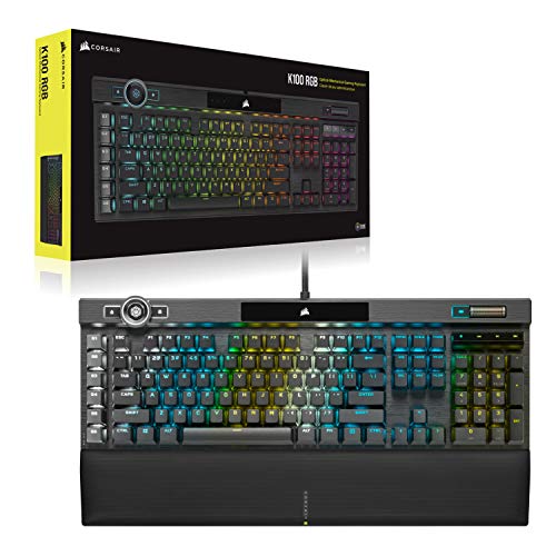 Corsair K100 RGB Optical-Mechanical Gaming Keyboard (CORSAIR OPX Keyswitches: Hyper-fast & Linear, Leatherette Palm Rest, PBT Double-Shot Keycaps, Elgato Stream Deck Integration) QWERTY, Black