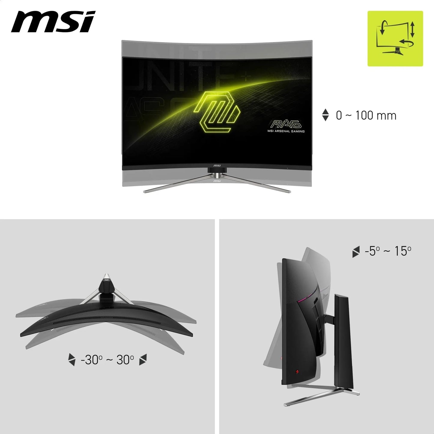 MSI MAG 325CQRXF E2 32 Inch WQHD Curved Gaming Monitor - 1000R 2560 x 1440 Rapid VA Panel, 240 Hz - 05ms (GtG, Min), Adaptive Sync - DP 14a, HDMI 20b CEC, USB Type-C (DP alt w- 15W PD)
