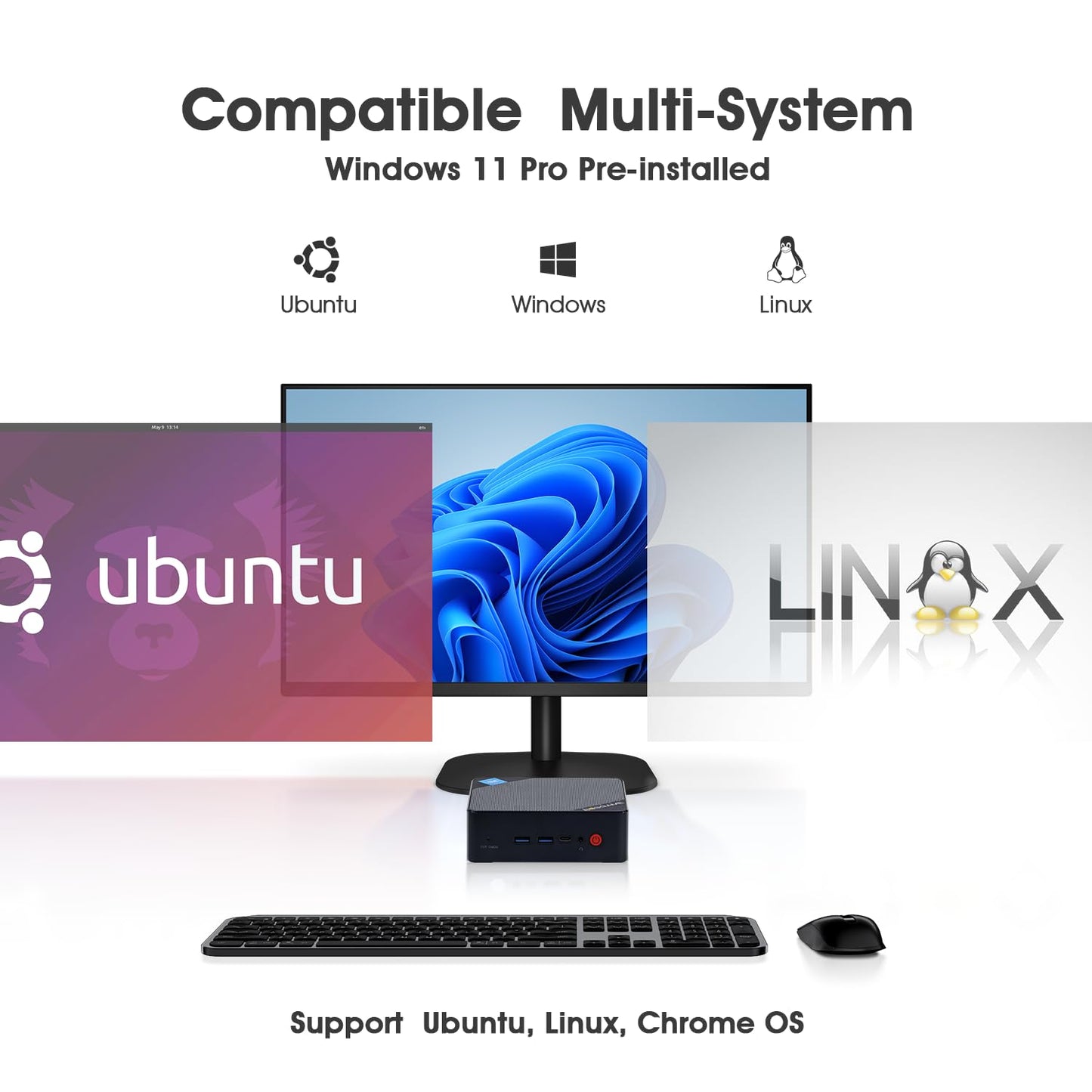 BOSGAME Mini PC Intel 12th N100 Mini Computers 16GB DDR4 512GB SSD Mini Desktop PC, Dual HDMI,4*USB Gen3.2,Type-C, WiFi5, BT4.2, 2.5G LAN
