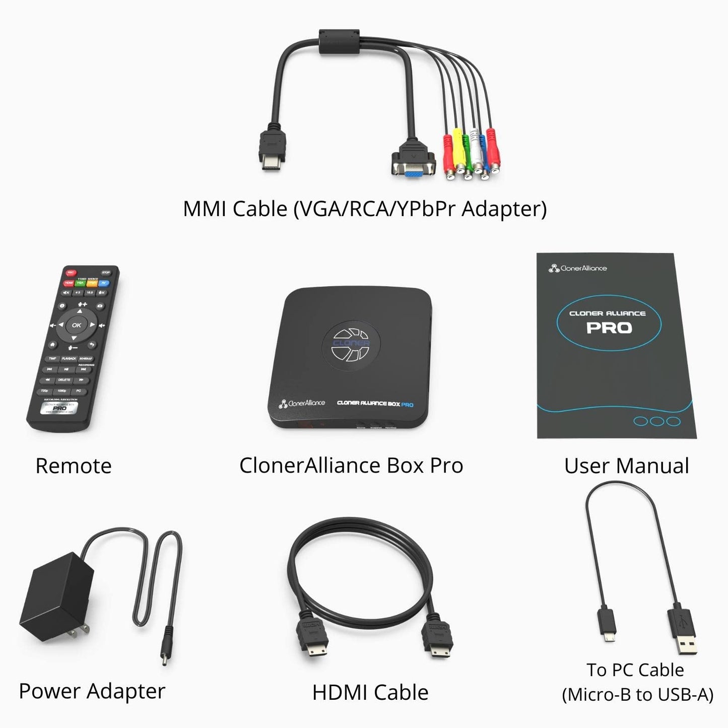 ClonerAlliance Box Pro, 1080p@60fps Video Recorder, DVR with HDMI Capture, Playback on TV. RCA/YPbPr/VGA to Digital Converter. No PC Required. Supports PVR/OTA.