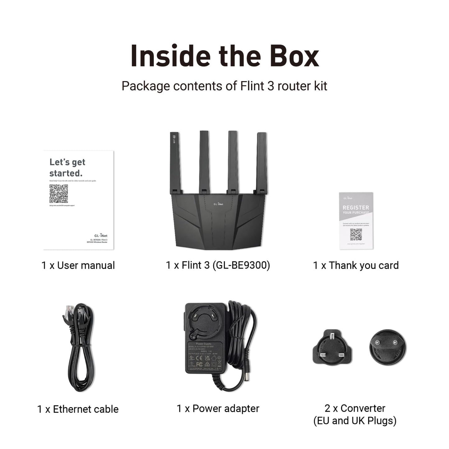GL.iNet GL-BE9300 (Flint 3) Tri-Band WiFi 7 Router, High-Speed 6GHz Gaming WiFi Router for Wireless Internet, Long range, 5 x 2.5G VPN Routers for Computer Routers, Home Streaming & Business