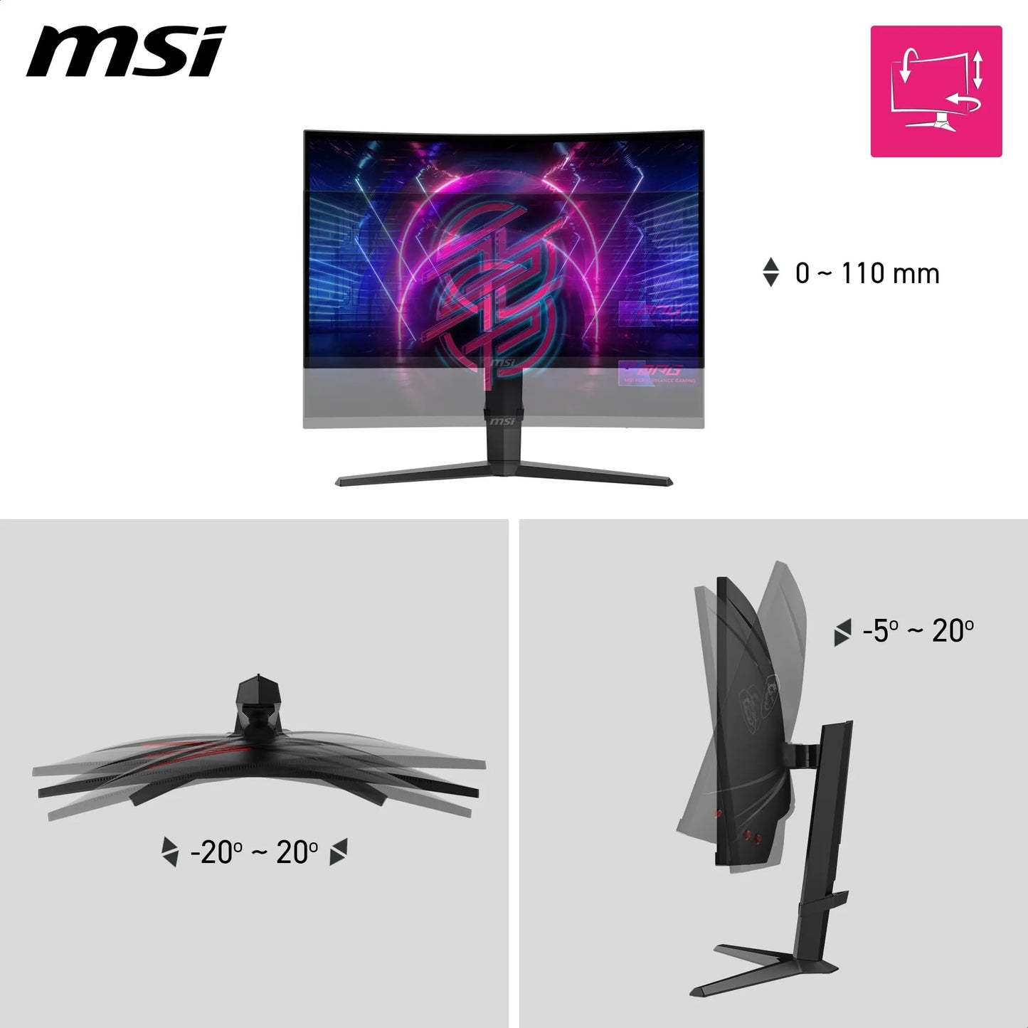 MSI MPG 275CQRXF 27 Inch WQHD Curved Gaming Monitor - 1500R 2560 x 1440 Rapid VA Panel, 240 Hz - 05ms (GtG, Min), Adaptive Sync - DP 14a, HDMI 20b CEC