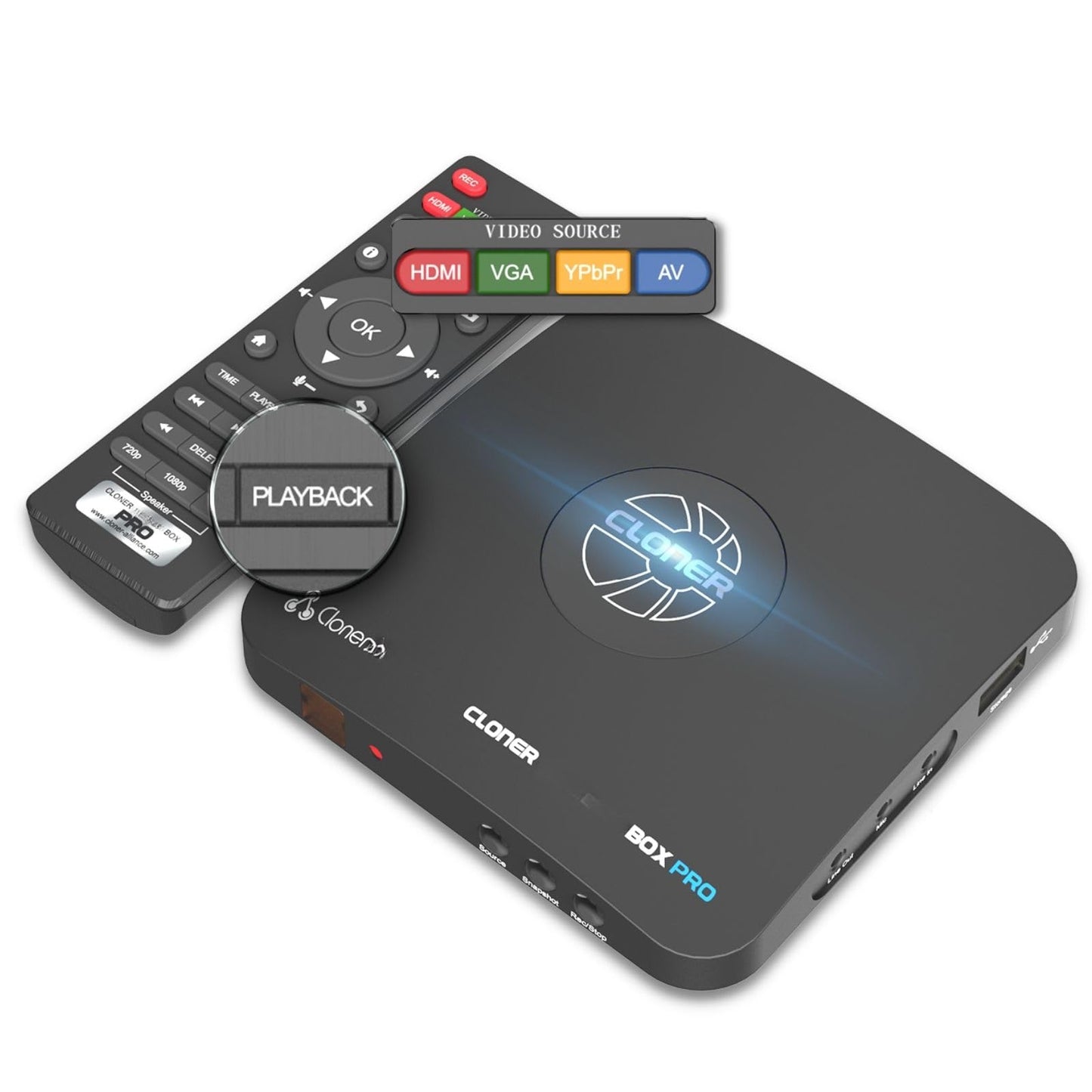 ClonerAlliance Box Pro, 1080p@60fps Video Recorder, DVR with HDMI Capture, Playback on TV. RCA/YPbPr/VGA to Digital Converter. No PC Required. Supports PVR/OTA.