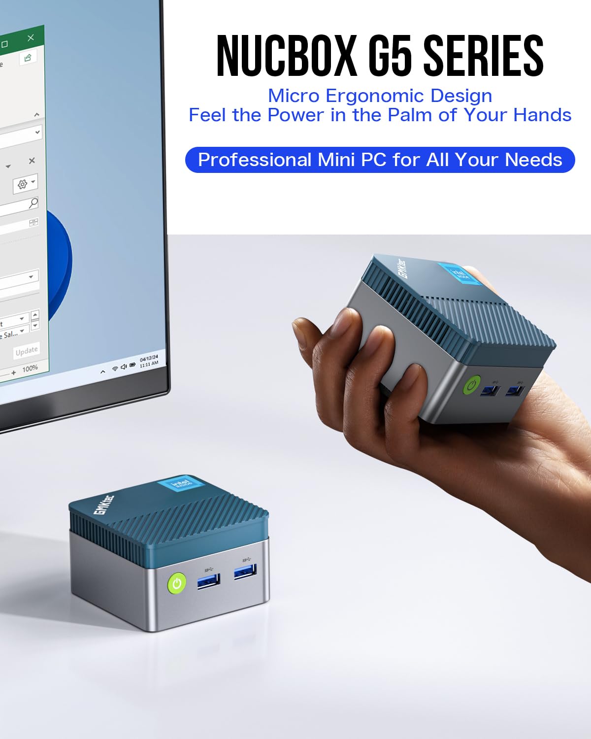 GMKtec Mini PC N97 G5 Micro Desktop Computer, 12th Gen Intel Alder Lake N97 (up to 3.60GHz) 12GB DDR5 256GB SSD, USB3.2 * 3/HDMI*2 for Business, School, Office, Micro CP
