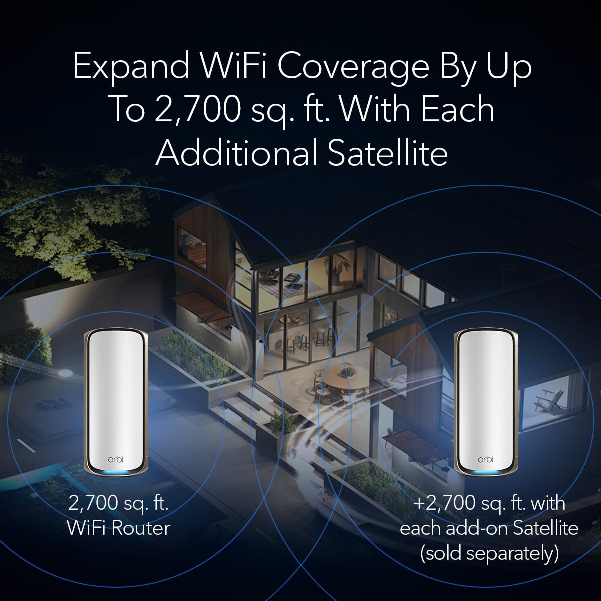NETGEAR Orbi 970 Series (RBE970) Quad-band WiFi 7 Mesh Add-on Satellite - Works With Existing 970 Series Mesh System or Router, Security Features, Covers up to 2,700 sq. ft., BE27000 802.11be