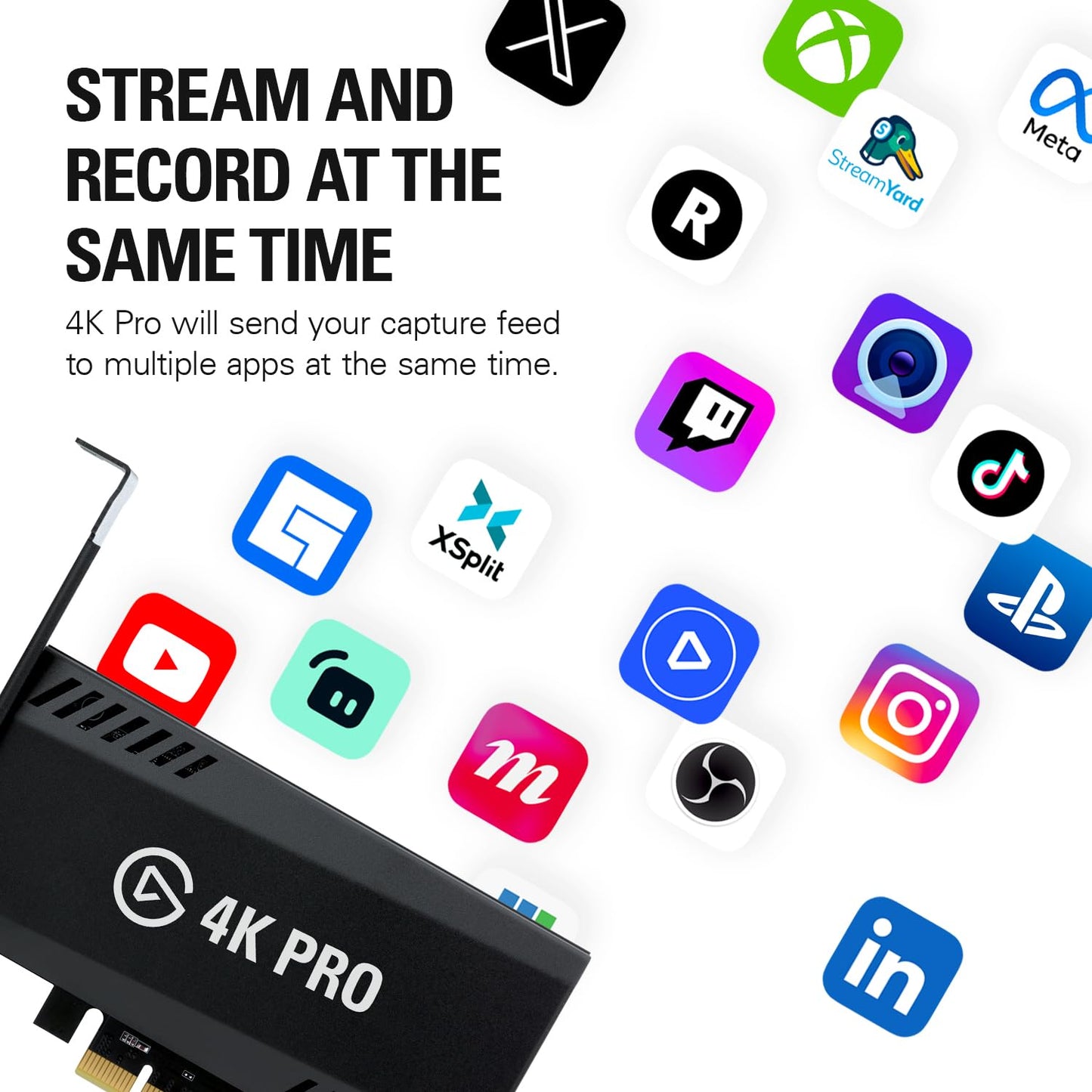 Elgato 4K Pro, Internal Capture Card: 8K60 Passthrough/4K60 HDR10 with Ultra-Low Latency on PS5|Pro, Xbox Series X|S, Nintendo Switch 2, for Streaming & Recording, Works with PC and Dual PC Setups