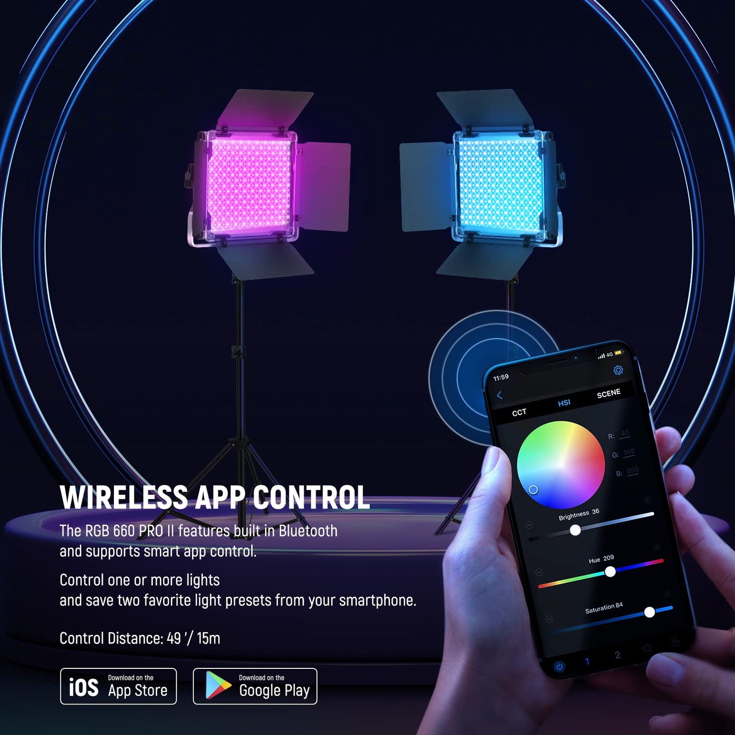 NEEWER Upgraded 660 PRO II RGB LED Video Light with App Control & Tripod Stand Kit, 2 Pack 50W/1% Min Dimming/CRI97+/3200~5600K Key Lighting for Game Streaming YouTube Recording Studio Photography