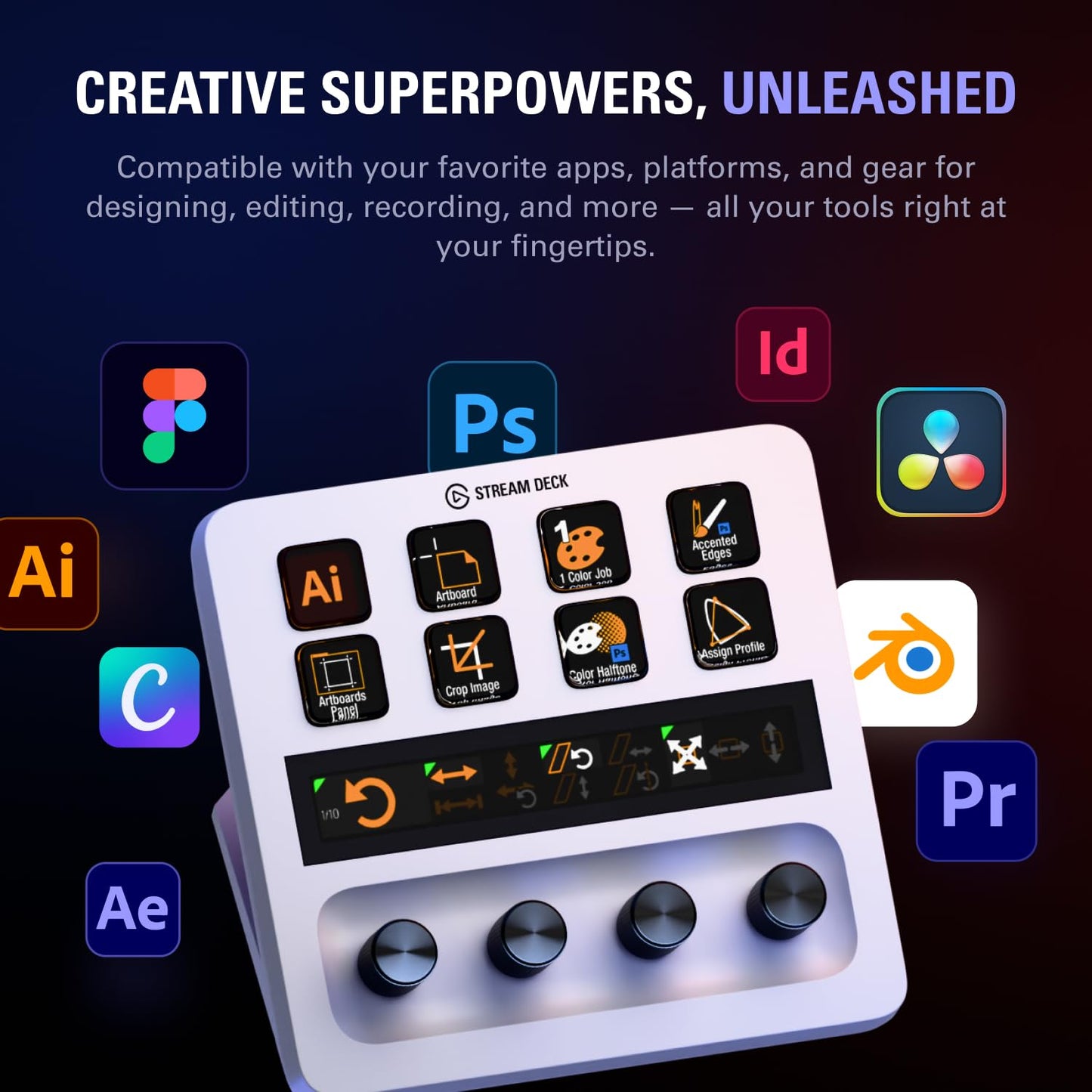 Elgato Stream Deck + White - Studio Controller with LCD Keys, Dials, and Touch Strip for Post Production in Adobe Premiere Pro, Photoshop, DaVinci Resolve, Final Cut Pro - Workflow Automation