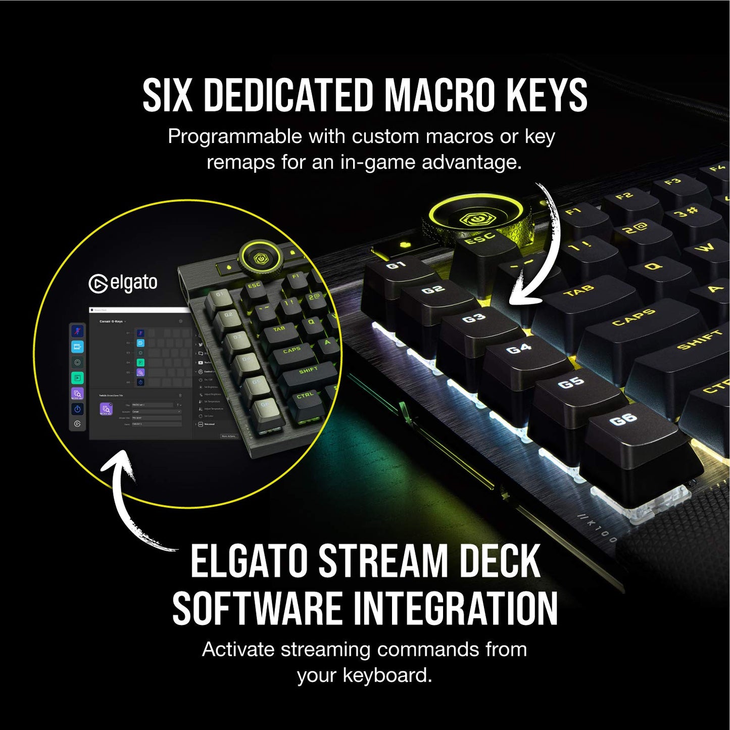 Corsair K100 RGB Optical-Mechanical Gaming Keyboard (CORSAIR OPX Keyswitches: Hyper-fast & Linear, Leatherette Palm Rest, PBT Double-Shot Keycaps, Elgato Stream Deck Integration) QWERTY, Black