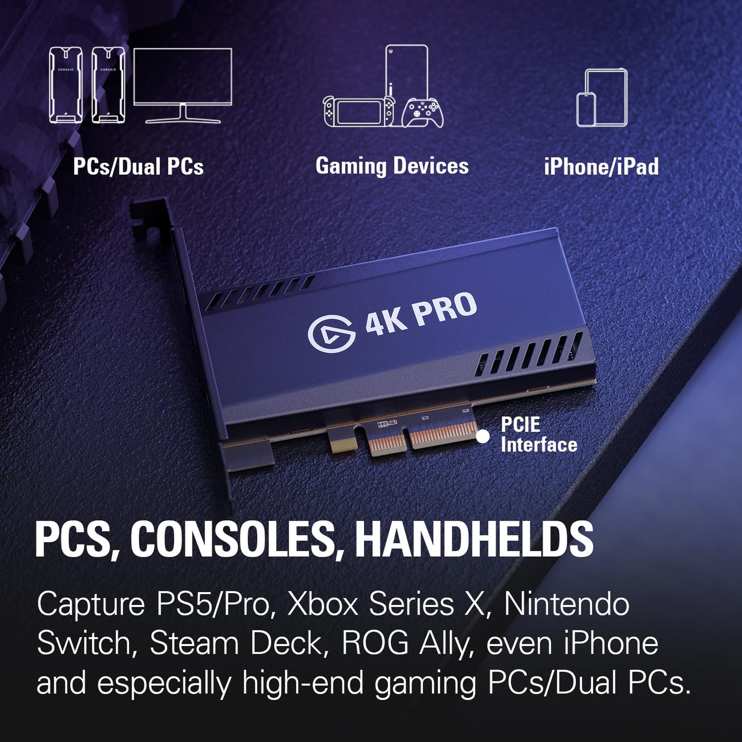 Elgato 4K Pro, Internal Capture Card: 8K60 Passthrough/4K60 HDR10 with Ultra-Low Latency on PS5|Pro, Xbox Series X|S, Nintendo Switch 2, for Streaming & Recording, Works with PC and Dual PC Setups