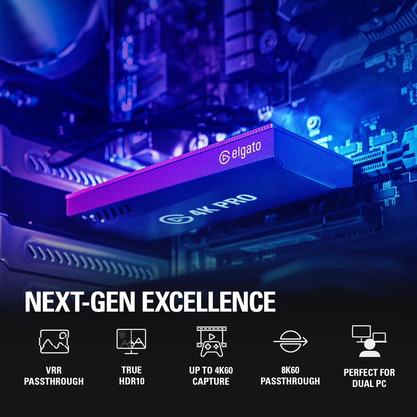 Elgato 4K Pro, Internal Capture Card: 8K60 Passthrough/4K60 HDR10 with Ultra-Low Latency on PS5|Pro, Xbox Series X|S, Nintendo Switch 2, for Streaming & Recording, Works with PC and Dual PC Setups
