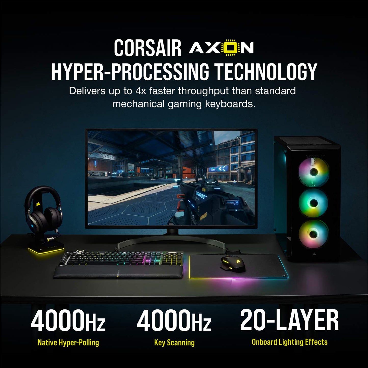 Corsair K100 RGB Optical-Mechanical Gaming Keyboard (CORSAIR OPX Keyswitches: Hyper-fast & Linear, Leatherette Palm Rest, PBT Double-Shot Keycaps, Elgato Stream Deck Integration) QWERTY, Black