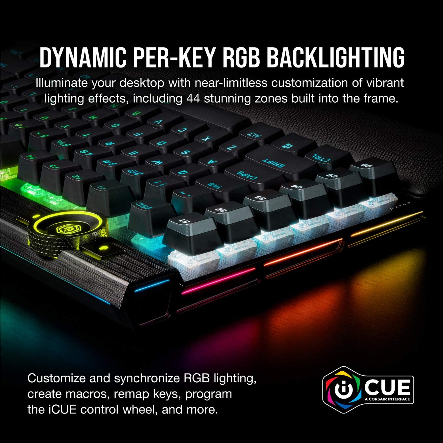 Corsair K100 RGB Optical-Mechanical Gaming Keyboard (CORSAIR OPX Keyswitches: Hyper-fast & Linear, Leatherette Palm Rest, PBT Double-Shot Keycaps, Elgato Stream Deck Integration) QWERTY, Black