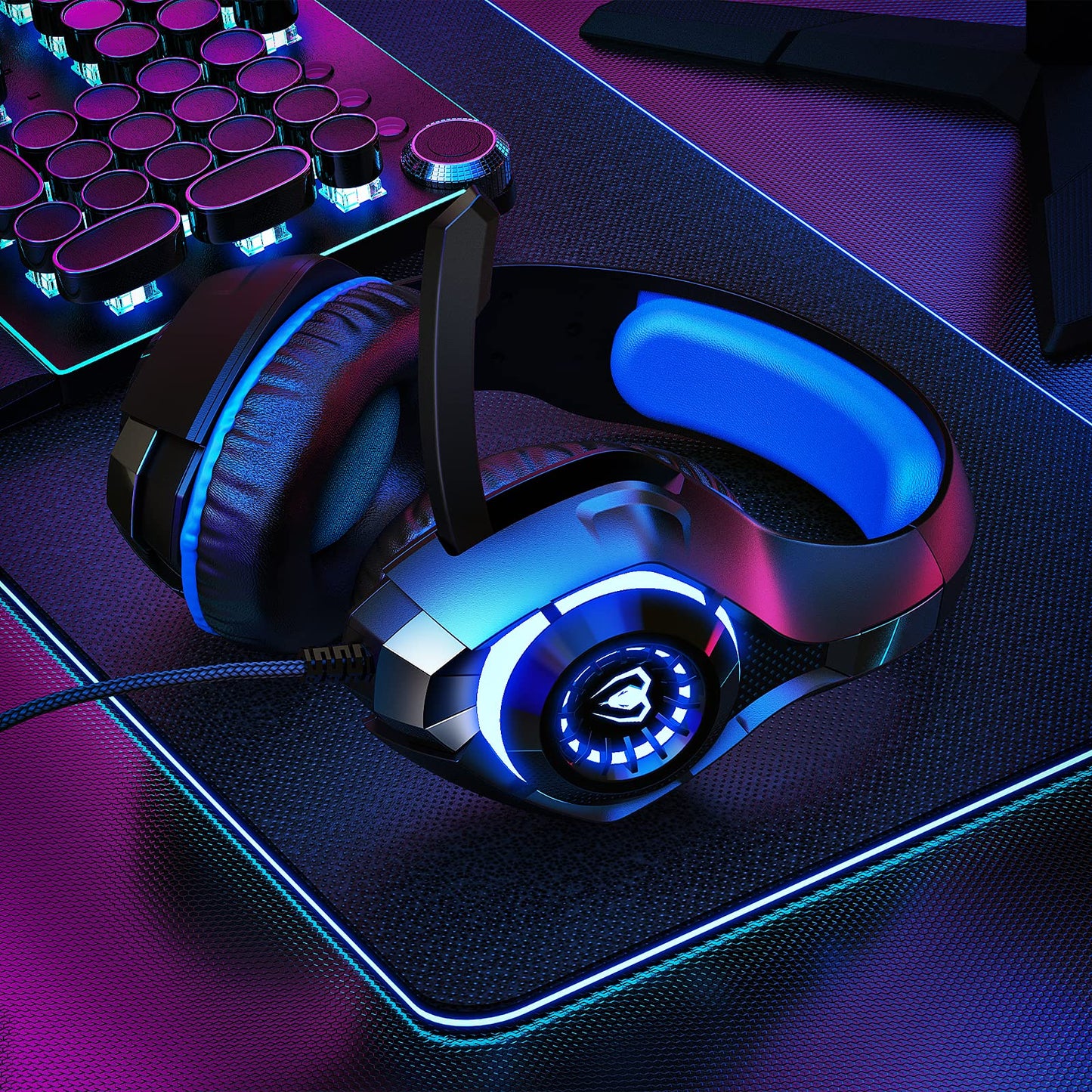 Gaming Headset for PS4 PS5 PC Xbox Series, 3.5 mm Deep Bass Stereo Surround Sound PS4 Headset with Noise Cancelling Microphone for Laptops, Tablets, Mac