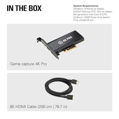 Elgato 4K Pro, Internal Capture Card: 8K60 Passthrough/4K60 HDR10 with Ultra-Low Latency on PS5|Pro, Xbox Series X|S, Nintendo Switch 2, for Streaming & Recording, Works with PC and Dual PC Setups
