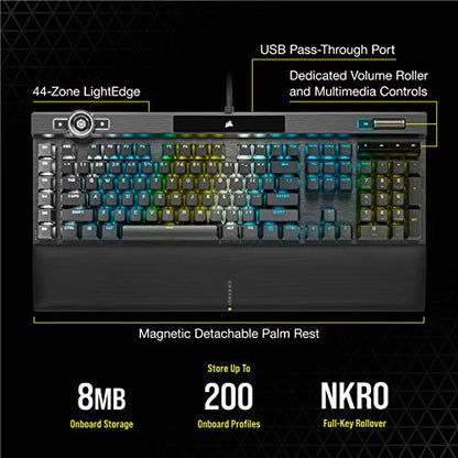 Corsair K100 RGB Optical-Mechanical Gaming Keyboard (CORSAIR OPX Keyswitches: Hyper-fast & Linear, Leatherette Palm Rest, PBT Double-Shot Keycaps, Elgato Stream Deck Integration) QWERTY, Black
