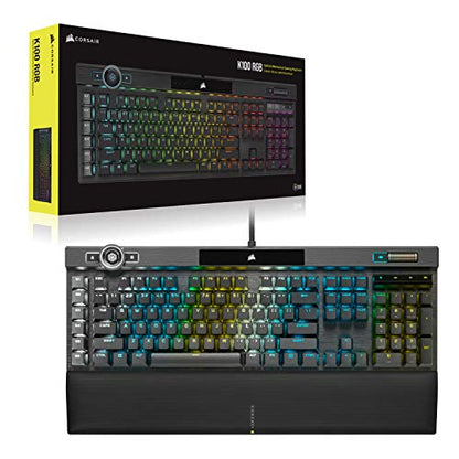 Corsair K100 RGB Optical-Mechanical Gaming Keyboard (CORSAIR OPX Keyswitches: Hyper-fast & Linear, Leatherette Palm Rest, PBT Double-Shot Keycaps, Elgato Stream Deck Integration) QWERTY, Black