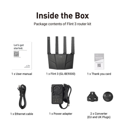GL.iNet GL-BE9300 (Flint 3) Tri-Band WiFi 7 Router, High-Speed 6GHz Gaming WiFi Router for Wireless Internet, Long range, 5 x 2.5G VPN Routers for Computer Routers, Home Streaming & Business