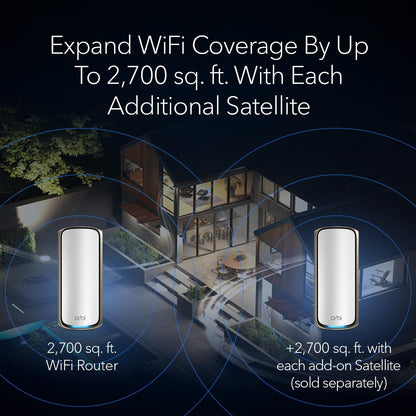 NETGEAR Orbi 970 Series (RBE970) Quad-band WiFi 7 Mesh Add-on Satellite - Works With Existing 970 Series Mesh System or Router, Security Features, Covers up to 2,700 sq. ft., BE27000 802.11be