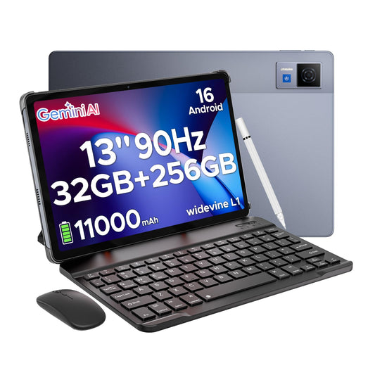 DOOGEE U13 Android 16 Tablet 13 inch Tablets, 32GB RAM+256GB ROM(2TB TF) Android Tablets with 1920×1200 90Hz Screen & 13MP/5MP Cameras, 11000mAh Battery Gaming Tablet with Keyboard Mouse Pen Case-Gray