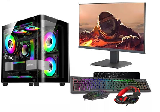 ASC Intel Core i7 Gaming PC Bundle, GT730 2GB Graphics, 8GB RAM, 256GB SSD + 500GB HDD, 500W 80+ PSU, Black 5 Fan RGB Case, WiFi, Windows 11 + 22" Monitor – High Performance Gaming Setup