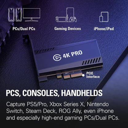 Elgato 4K Pro, Internal Capture Card: 8K60 Passthrough/4K60 HDR10 with Ultra-Low Latency on PS5|Pro, Xbox Series X|S, Nintendo Switch 2, for Streaming & Recording, Works with PC and Dual PC Setups