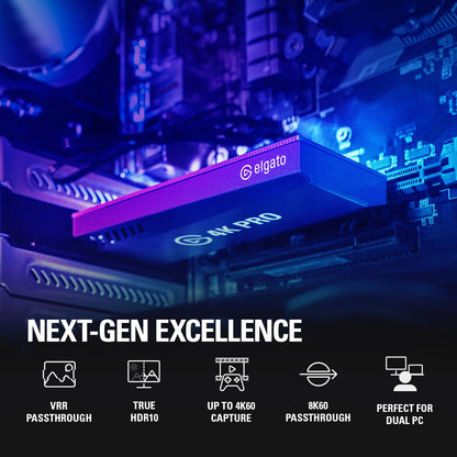 Elgato 4K Pro, Internal Capture Card: 8K60 Passthrough/4K60 HDR10 with Ultra-Low Latency on PS5|Pro, Xbox Series X|S, Nintendo Switch 2, for Streaming & Recording, Works with PC and Dual PC Setups