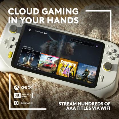 Logitech G Cloud Gaming Handheld, Portable Gaming Console with Long Battery Life, 1080P 7-Inch Touchscreen, Lightweight Design, Xbox Cloud Gaming, NVIDIA GeForce NOW, Google Play - UK plug - White