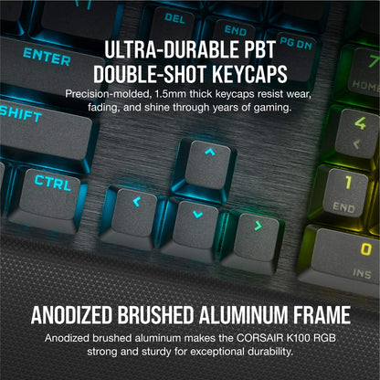 Corsair K100 RGB Optical-Mechanical Gaming Keyboard (CORSAIR OPX Keyswitches: Hyper-fast & Linear, Leatherette Palm Rest, PBT Double-Shot Keycaps, Elgato Stream Deck Integration) QWERTY, Black