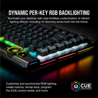 Corsair K100 RGB Optical-Mechanical Gaming Keyboard (CORSAIR OPX Keyswitches: Hyper-fast & Linear, Leatherette Palm Rest, PBT Double-Shot Keycaps, Elgato Stream Deck Integration) QWERTY, Black